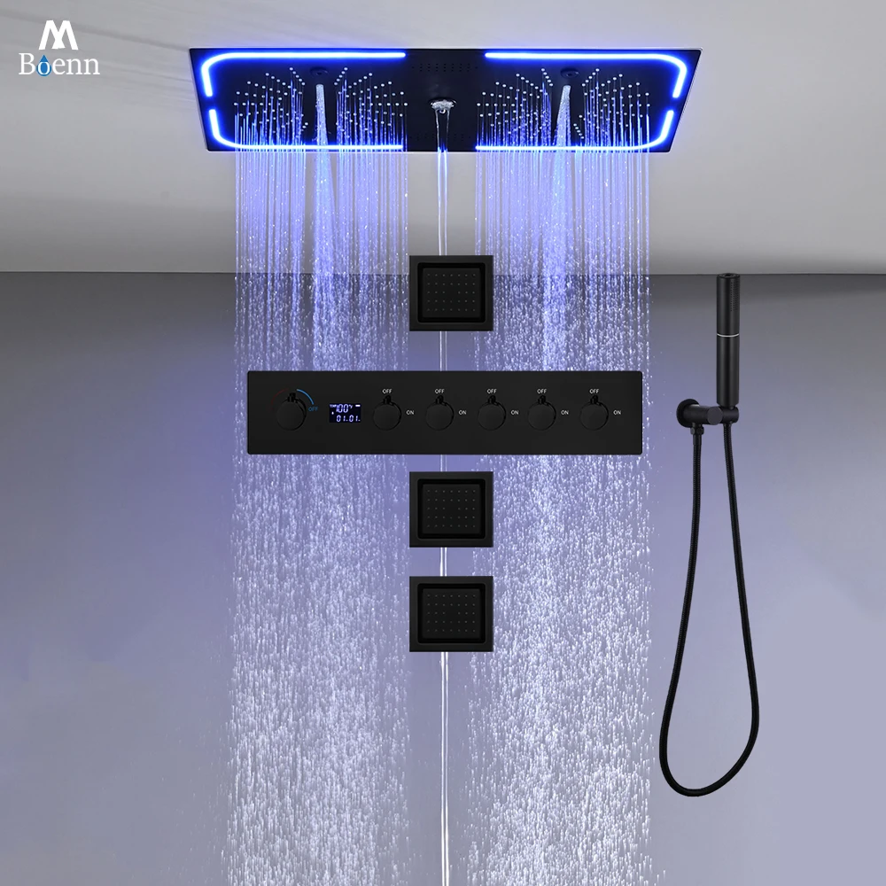 ชุดฝักบัว LED 5 ฟังก์ชั่น M Boenn ฝักบัวติดเพดานห้องน้ำ ขนาด 700*350 มม. พร้อมหน้าจอดิจิตอลอัจฉริยะ ระบบผสมน้ำร้อนน้ำเย็น 1