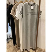 Summer Thin Plus Size Loose Short Sleeved Dress Women 2025 New Letter Printed Simple Round Neck Dress - Image 2