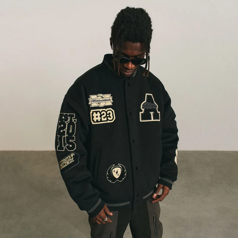 

High Street Embroidery Baseball Uniform Men Clothing 2023 Autumn V-neck Couple Loose Streetwear Coat Mens Fashion Hip-hop Jacket