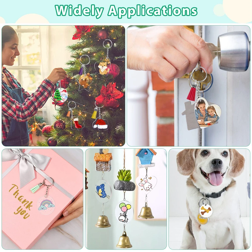 330pcs Acrylic Keychain Blanks 4 Shapes Clear Acrylic Blanks for vinyl bulk Key Chain Tassels Chain Rings for DIY Keychain