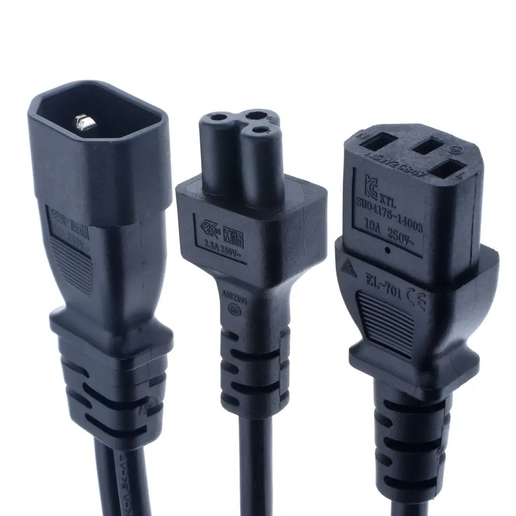 Y Type Splitter Power Cord ,IEC320 C14 Plug 3-Prong Male Power Cable Cord AC Power Adapter to C13 +C5 Female*