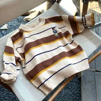Children's Sweater 2024 Cool Spring  Korean Version Casual Cartoon Baby Top with Western Embroidered Stripes Knitted Pullover 6