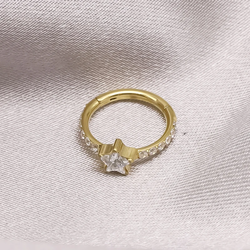 G23 Titanium Nose Piercing Hoop Septum Clicker With Zircon Stone Ear Cartilage Daith Helix Conch Earrings 16G Piercing Jewelry