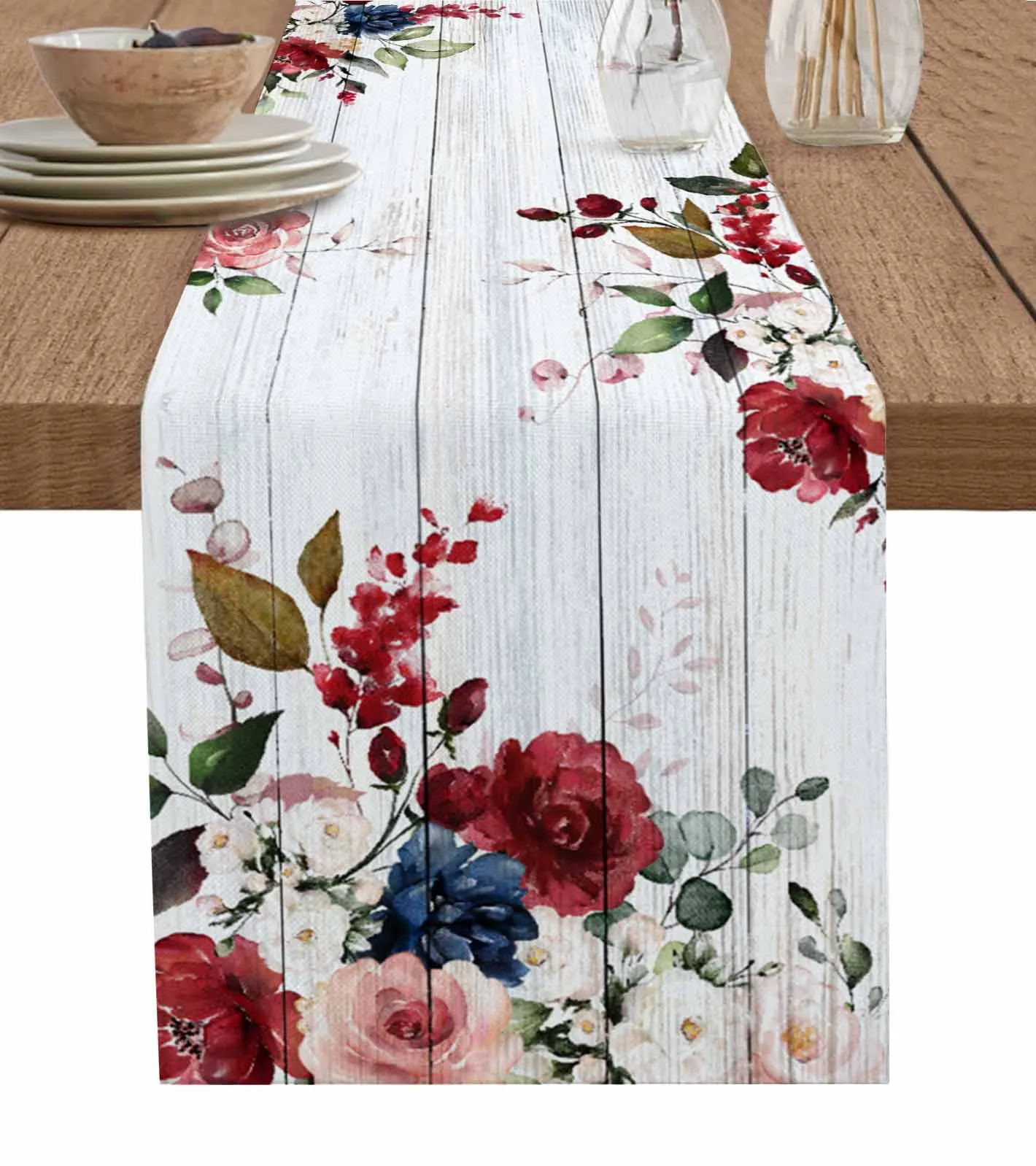 

Valentine'S Day Blue Rose Pink Rose Plant Table Runners Dining Room Coffee Home Decor Tablecloth 4/6 Pcs Placemats Table Cover