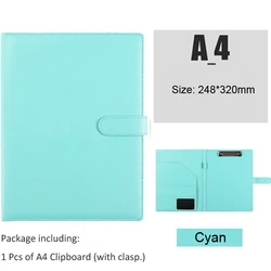Sleek Black Leather Padfolio with Clipboard and Document Organizer (Cyan Metal Clip)