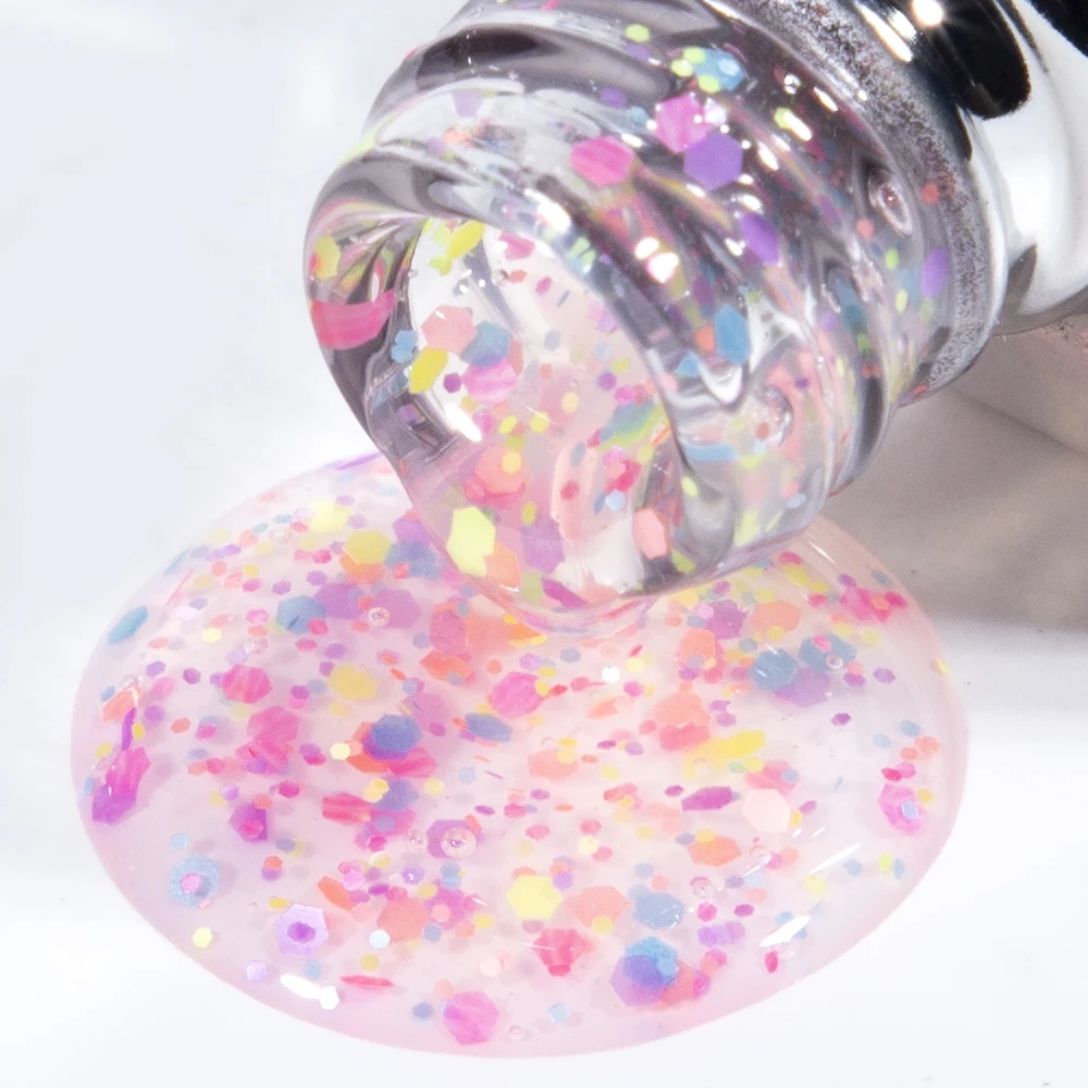 KODIES GEL New Glitter Top Coat Confetti Topper UV Gel Nail Polish Semi Permanent UV/LED Nail Gel Finish Mix Sequins Manicure 3