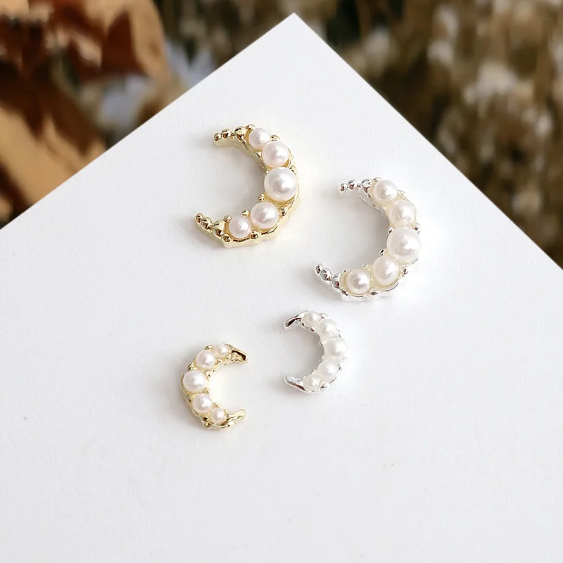 10Pcs 골드/실버 네일 아트 크리스탈 진주 라인 석 2 크기 달 모양의 디자인 한국어 네일 아트 액세서리에 대 한 매력
