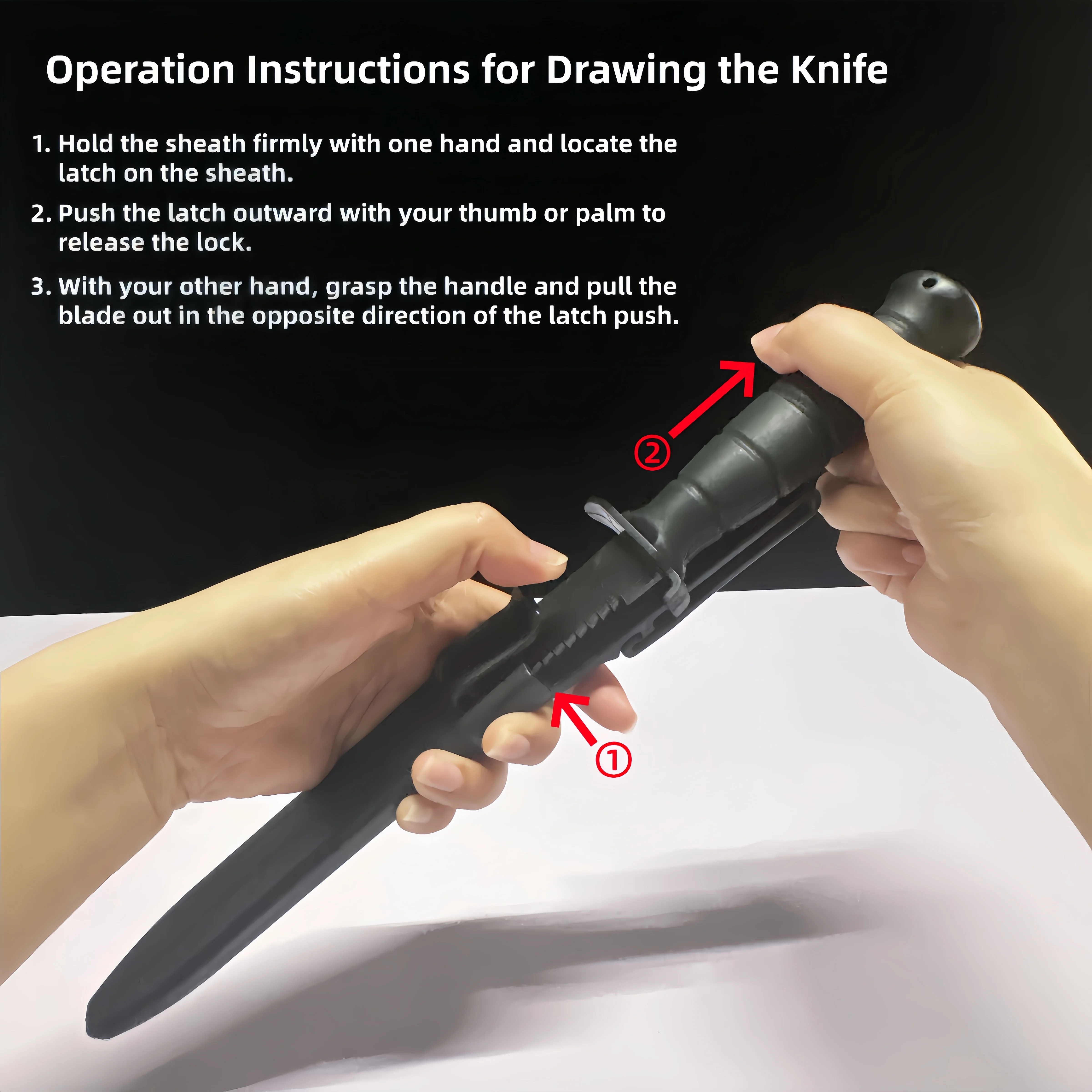 Coltello da allenamento in plastica con manico in nylon e lama in TPE, include fodero, sicuro per addestramento militare, cosplay, oggetti di scena per Halloween - immagine 3