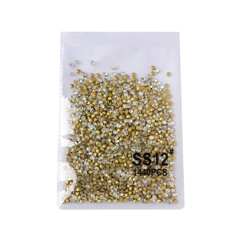 1440PCS SS3-SS16 슈퍼 스파클 화이트 체코 샤프 하단 다이아몬드 더미 유리 네일 아트 라인 석 장식 매니큐어 장식품