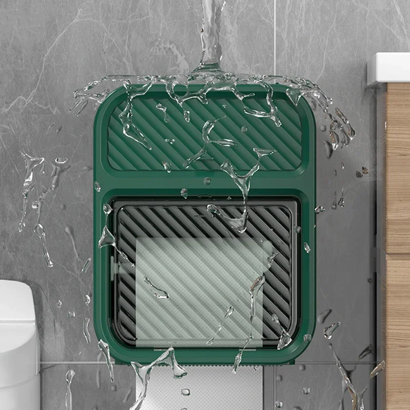 Toilet Paper Holder Multifunctional Double Layer Wall Mounted Punch-Free Waterproof Bathroom Tissue Storage Box with Drawer