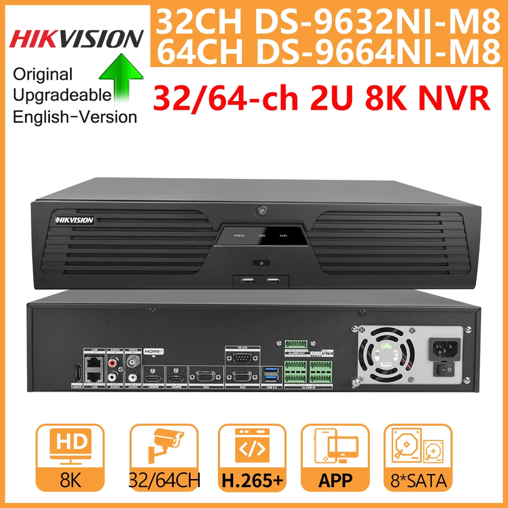 Hikvision 8K NVR 2U 8-SATA 2-HDMI 2-VGA 32-CH DS-9632NI-M8 64-CH DS-9664NI-M8 Supports RAID Network Video Recorder