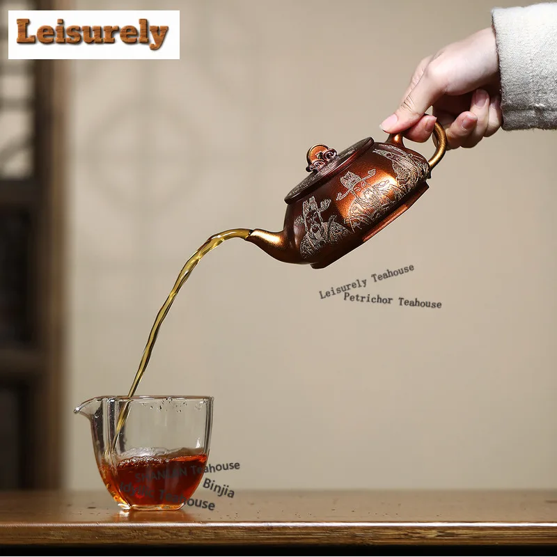 370ml Yixing Purple Clay Teapots Handmade The God Of Wealth Pot Raw Ore Conch Roasting Mud Tea Soaking Kettle Zisha Tea Set Gift