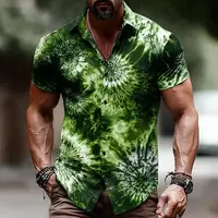 Chemise pour homme à imprimé tie-dye dégradé 3D, col rabattu, manches courtes, boutonnée, bleu, violet, vert, pour le printemps et l'été 1