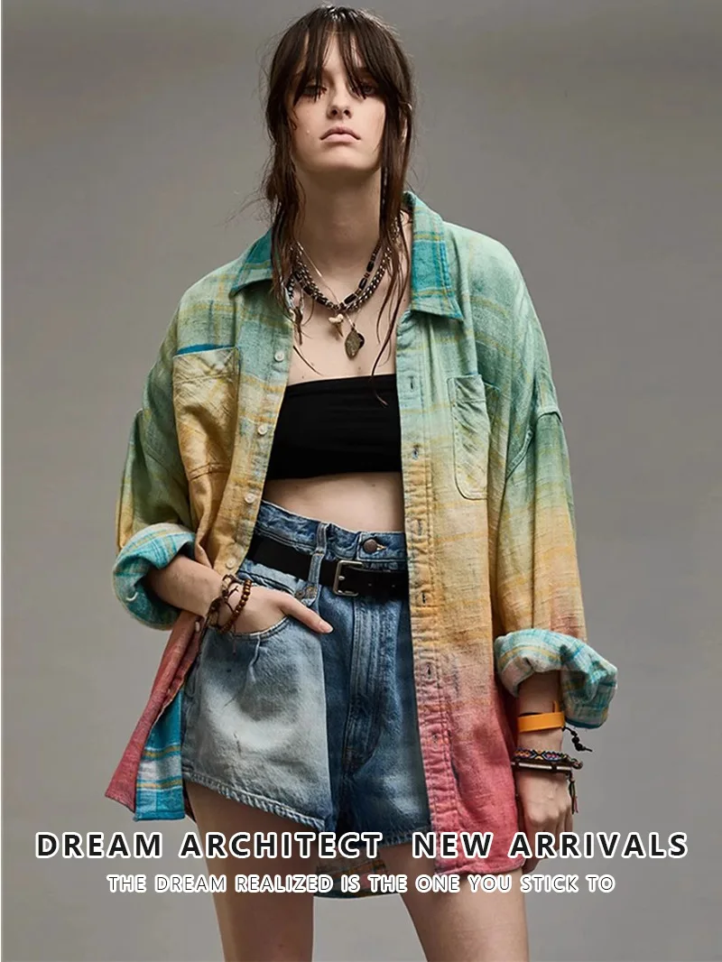 Gradient Color Women Shirt Blazer Full Sleeves Spring Summer Coat