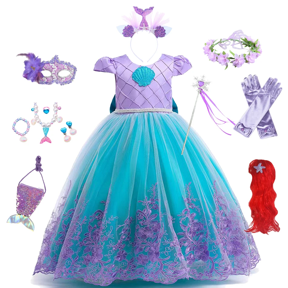 

Girls Little Mermaid Ariel Princess Dress Cosplay Costume Kids for Girl Fancy Carnival Birthday Halloween Party Clothing Gown