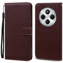 Luxury Leather Flip Wallet Case - Silicone Book Cover Coque s for Poco C75 (Coffee)