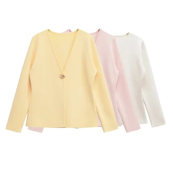 TRAFSHE Spring Cardigan For Women Tops V-neck Knitted Cardigans Casual Simple Elegant Sweater Coat Outerwears Knitwear 4192005 1