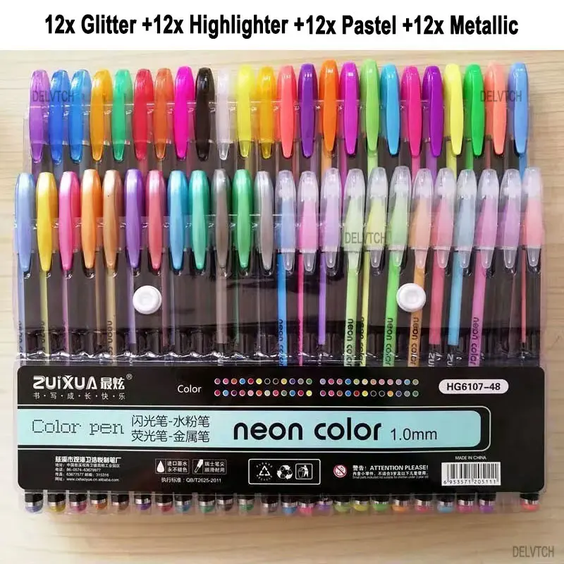 https://ae01.alicdn.com/kf/S6931777f78564c63a9653e4b15f0973dQ/12-24-36-48-Neon-Color-Glitter-Metallic-Fluorescence-Highlighter-Gel-Pen-1-0mm-Tip-For.jpg