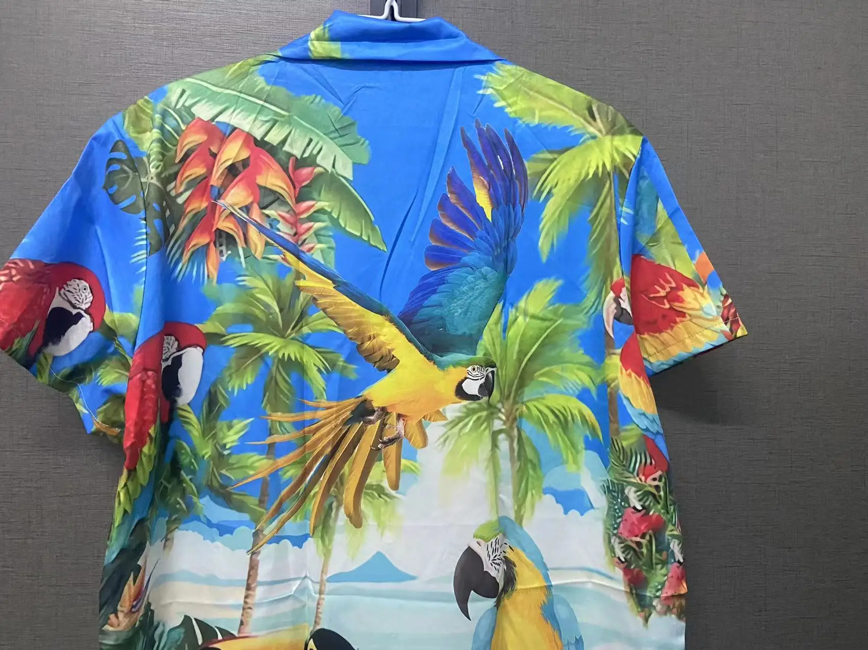 Mens Hawaiian Shirts Parrot Print Summer Short Sleeve Turn-down Collar Streetwear Loose Vacation Beachwear Camisa hawaiian shirt