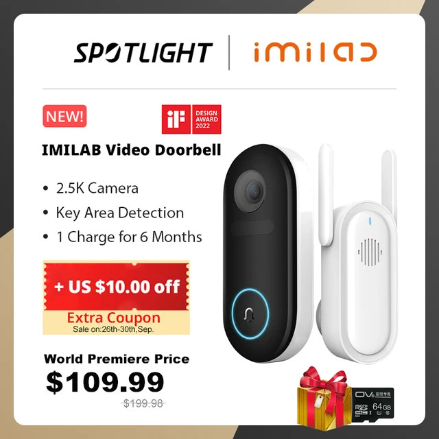 Svjetska premijera IMILAB Smart Video Doorbell 5200mAh Sigurnosna kamera Precizna ljudska detekcija Lokalna pohrana Instant Alert 2.5k 1