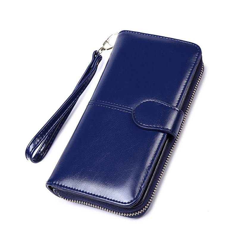 Leather Wallet Women Wallet Zipper Wallets Women Purse Pu Leather Handbags New Women Oil Wax Pu Leather Wallets Female Purses Big Capacity Hasp Zipper Purses Ladies Long Wristlet Clutch Coin Card Holders