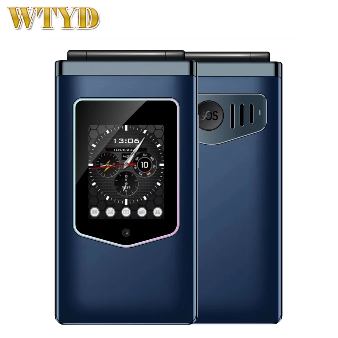 HAMTOD T8 4G Flip Phone 128MB ROM 48MB RAM 2.8 inch + 1.77 inch VoLTE BT SOS OTG 1500mAh Battery 0.3MP Camera Cellphone