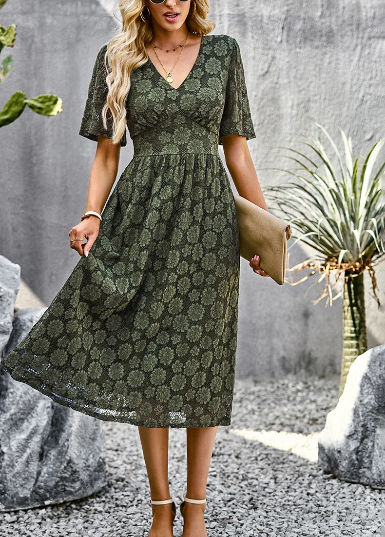 Summer Women Backless Dress Elegant Ruffles Casual A-Line Midi Dress main image 0