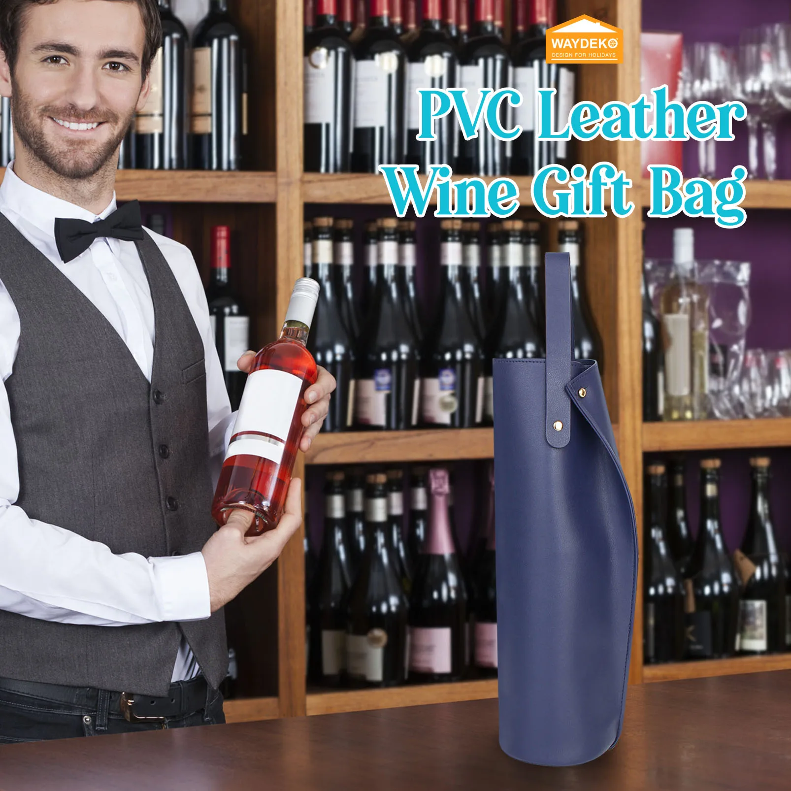 Reusable PVC Leather Wine Tote Bag, Double-Layered Wine Carrier with Handle, Luxury Gif... - SKU LWTB2216 - UGI Packaging