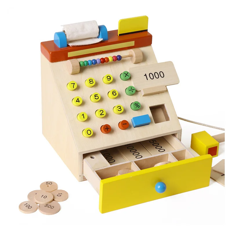 

Children's Play House Wooden Simulation Supermarket Cash Register Baby Mini Cash Register Model Toy Child Birthday Gift