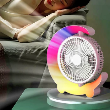 컬러 LED 주변 조명 다기능 클립 선풍기, 소형 책상 선풍기, USB 충전 테이블 선풍기, 기숙사 사무실 공기 순환 선풍기