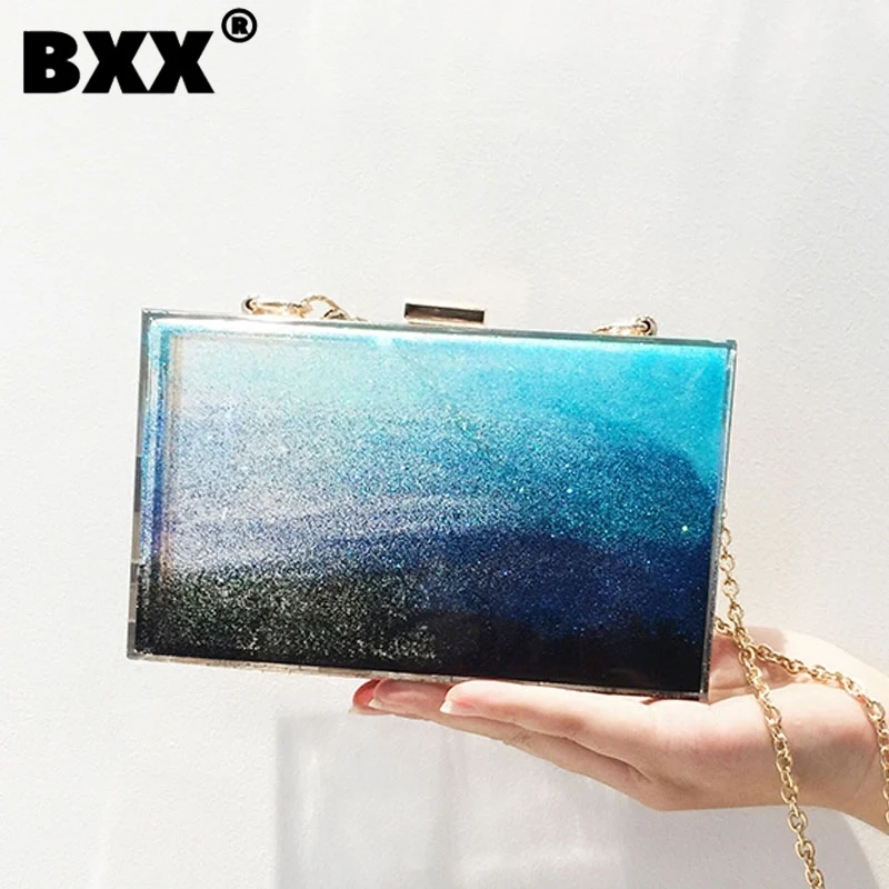 

[BXX] 2023 New Fashion Acrylic Crossbody Bag For Women Contrast Color Versatile Chain One Shoulder Dinner Bags Female 8CY1102