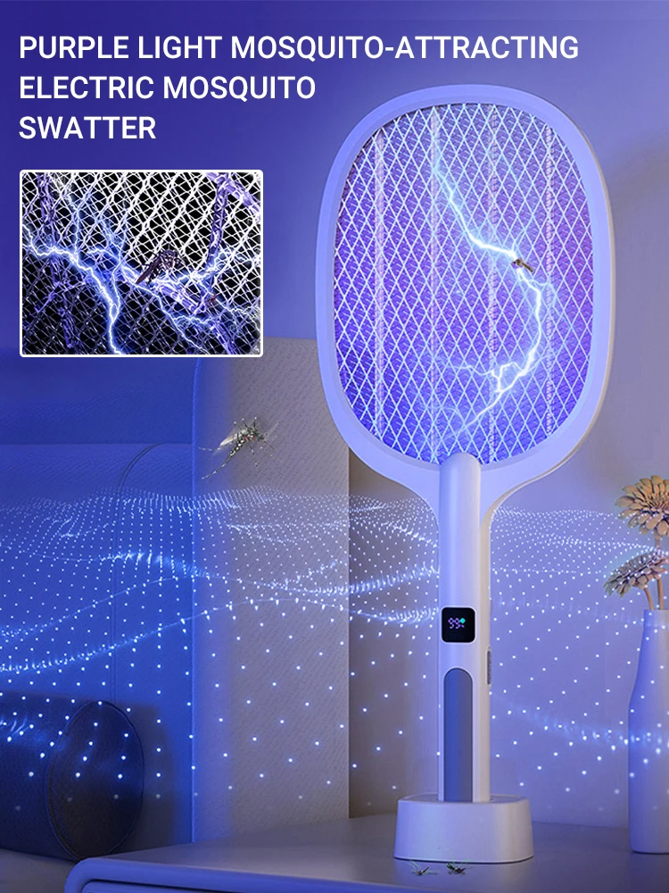 ไฟฟ้า Fly Swatter มือถือ Fly Killer เครื่องดักยุงโคมไฟปลอดภัยไฟฟ้าแมลงแร็กเก็ตสําหรับ Home Office CAMPING 1