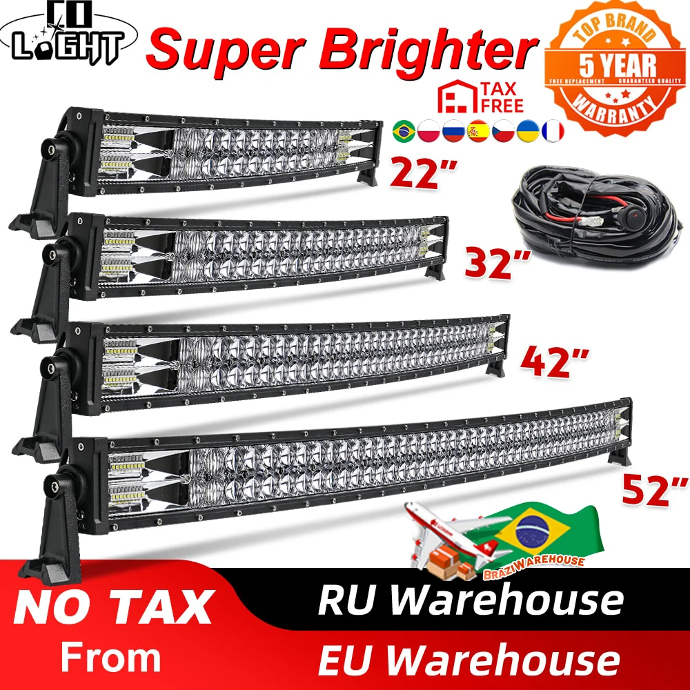 CO LIGHT 22" 32" 42" 52" Curved LED Light Bar Offroad 2-Rows Led Bar Combo Beam Led Work Light 12V 24V For 4x4 4WD SUV ATV Cars