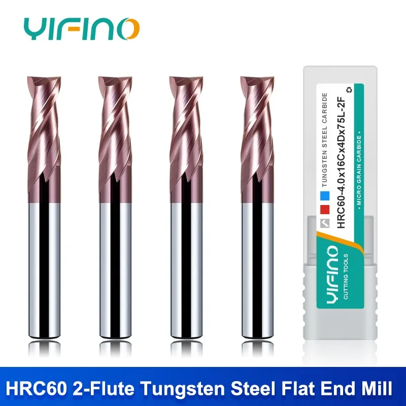 

YIFINO Nano Coating Tungsten Steel Carbide HRC60 2-Flute Flat Endmill CNC Machinery Center Special Milling Cutter Tools