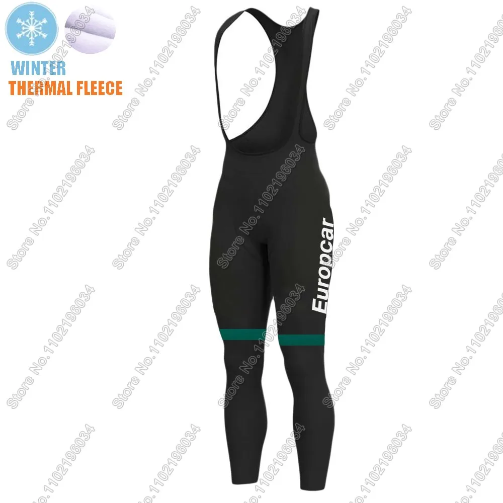 Winter Europcar Cycling Jersey Set Men Long Sleeve Green Thermal Fleece Clothing Suit MTB Bike Road Pants Bib Maillot