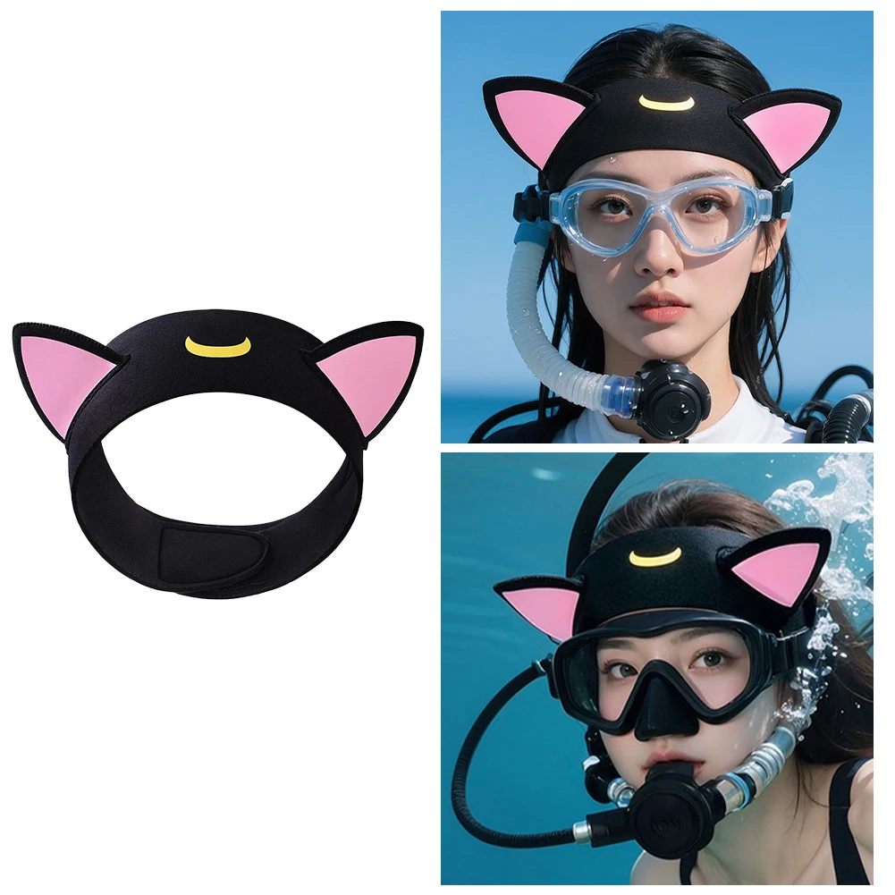 Cat Ears 3mm Neoprene Diving Headband Adjustable Hair Protection Band Cartoon Diving Hood Wetsuit Hood for Scuba Diving