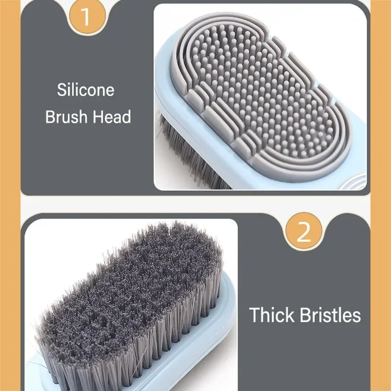Double Sided Shoe Cleaning Brush with Soft Bristles & Silicone Scrubber Long Handle for Sneakers Leather And Fabric Shoes