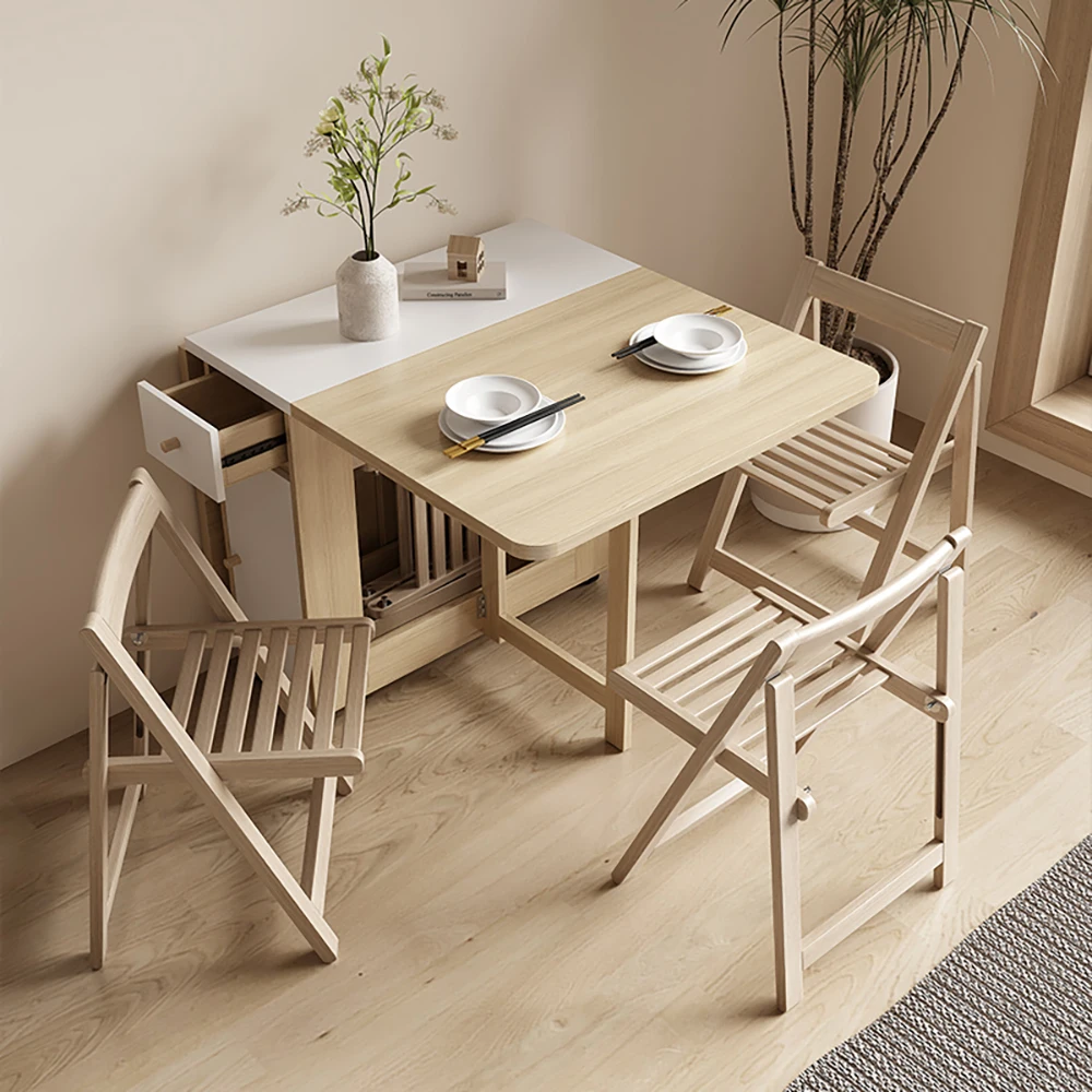 Luxury Folding Dining Table Set – Vintage Square Extension Table with 6 Chairs, Nordic Kitchen Furniture 2
