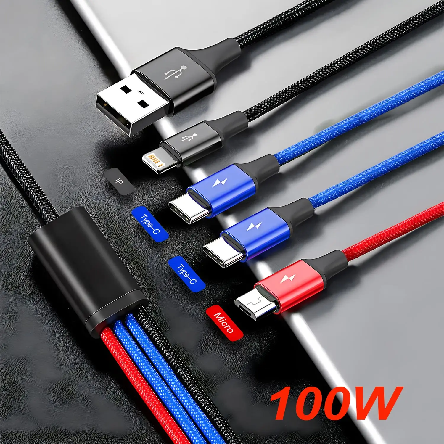아이폰 13 12 14Pro용 4 in 1 USB 충전 케이블 1-3개, 안드로이드 아이폰 화웨이용 5 in 1 마이크로 USB 타입 C 고속 충전 케이블