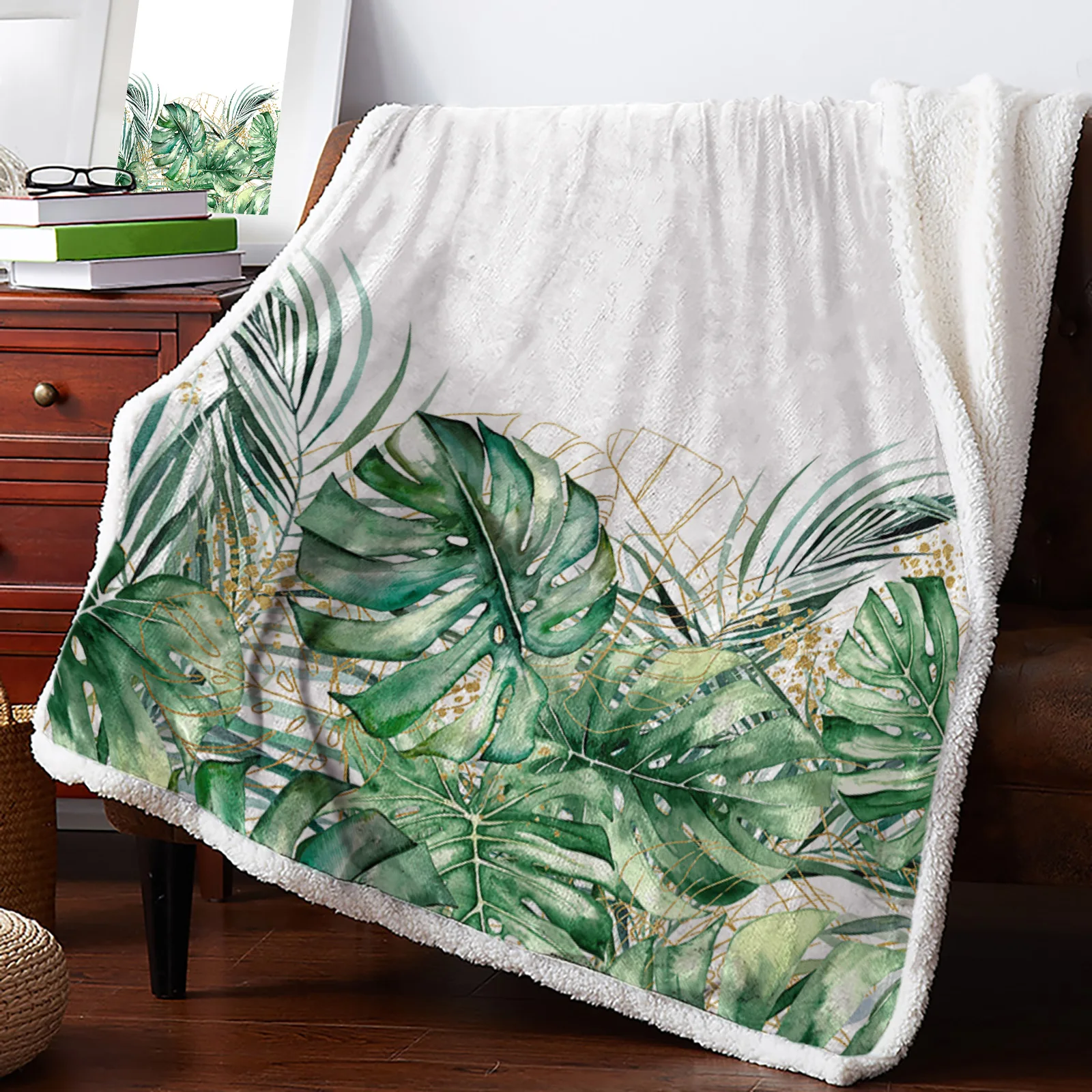 

Ins Style Tropical Plants Palm Leaves Blankets Winter Warm Cashmere Blanket Office Sofa Soft Throw Blanket Kids Bed Bedspread