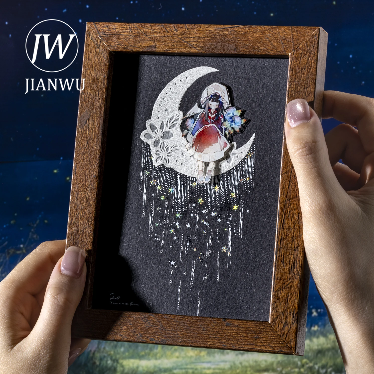JIANWU 별이 빛나는 시리즈 빈티지 별 눈송이 풍경 소재 콜라주 PET 테이프 창의적인 DIY 저널 문구