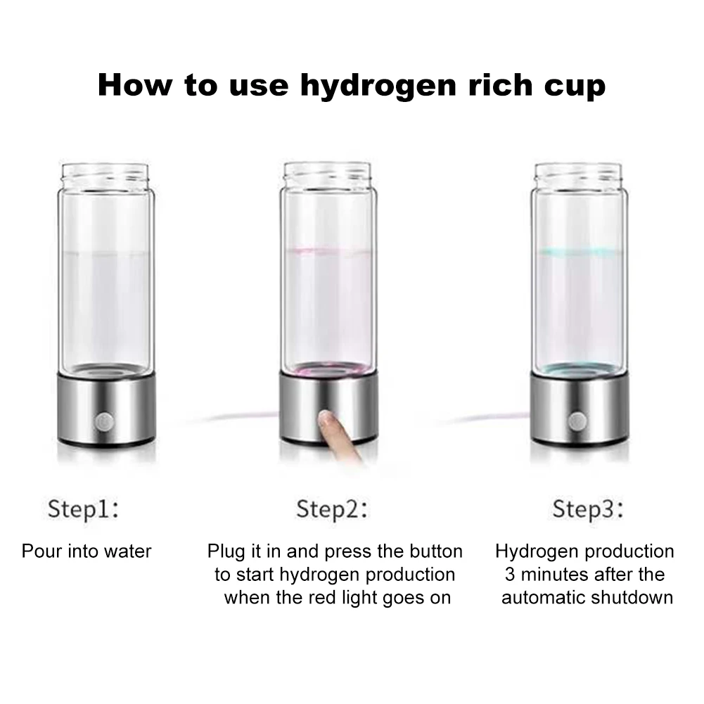 Portable Hydrogen Water Bottle Hydrogen Water Bottle Generator 3 Minutes Mode Electrolytic Element Cup for Outdoor Sports