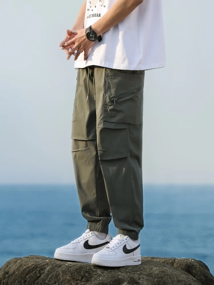 Spring Summer Thin Casual Pant Men Retro Loose Cargo Pants Trousers