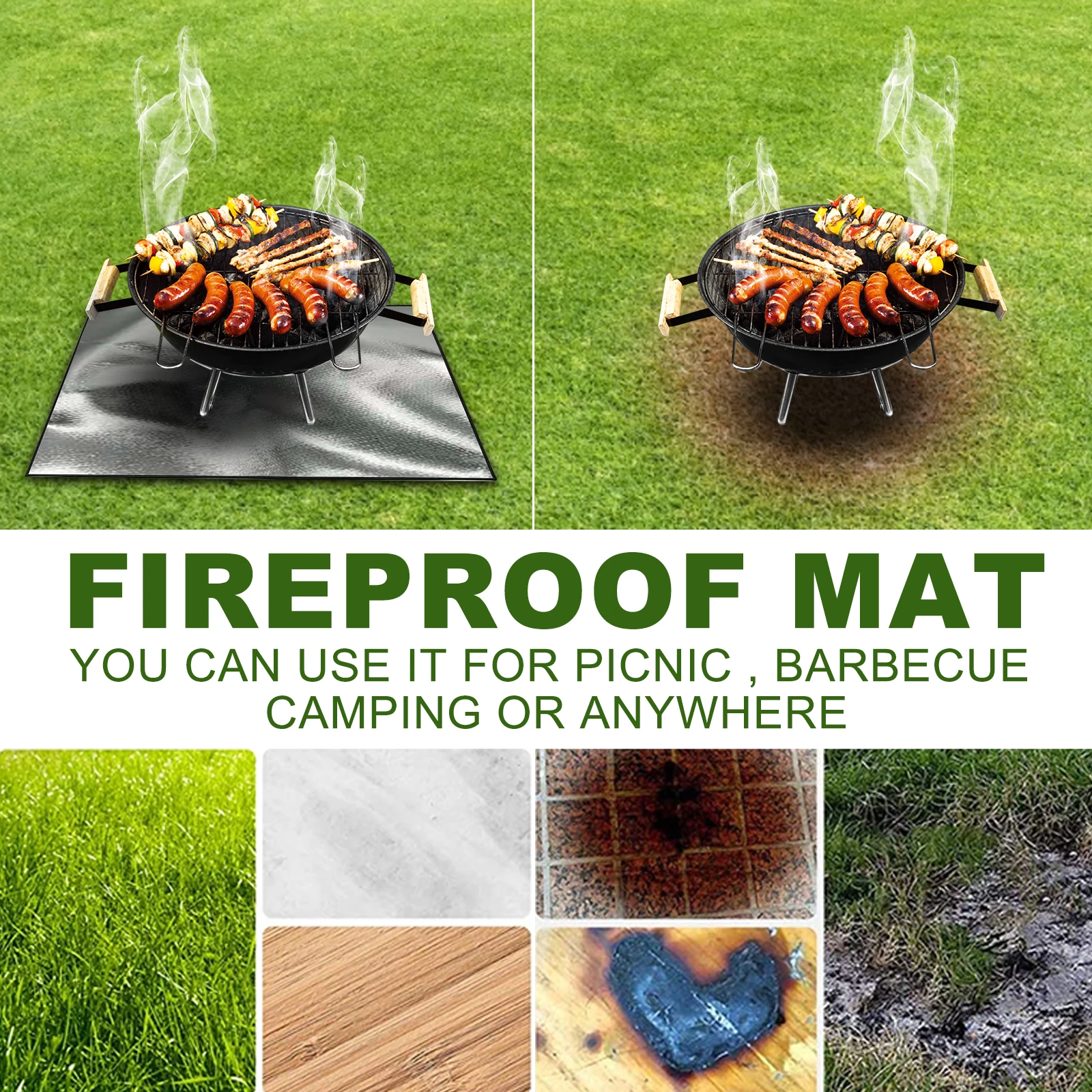 100cm Square Grill Mat 39Inch Fireproof Mat for Under Fire Pit 3 Layers Fire Pit Resistant Outdoor BBQ Patio Lawn