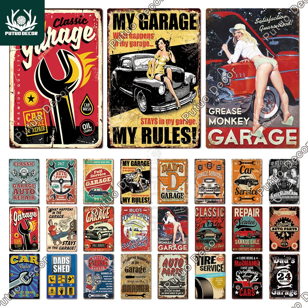 Putuo Decor Tin Sign Plaque Metal Vintage DAD'S GARAGE Retro Plate Iron Painting for Car Garage Repair Man Cave Wall Art Posters