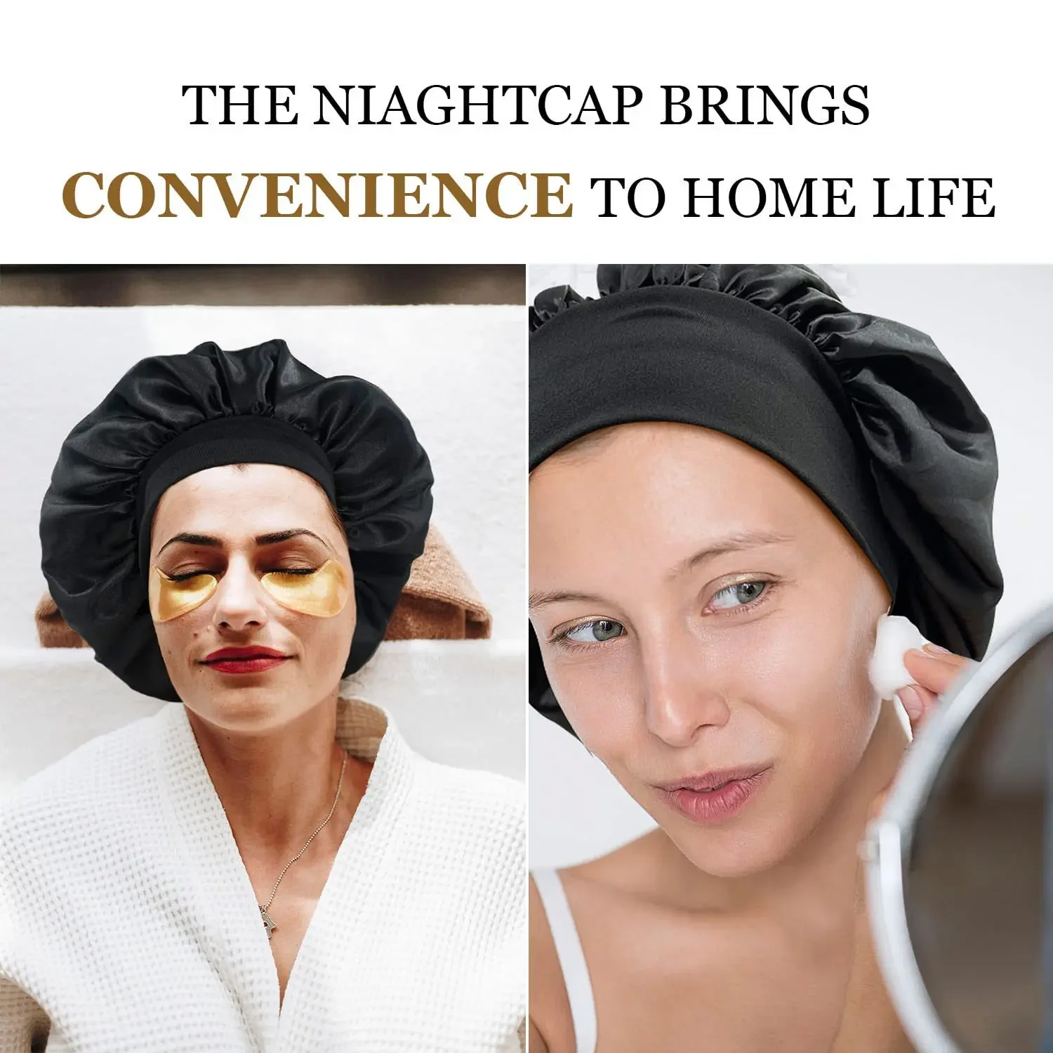 Women Satin Bonnet Hair Bonnet for Sleeping Hair Care Silk Bonnets Solid Wide-brimmed Sleeping Hat with Elastic Soft Band 5