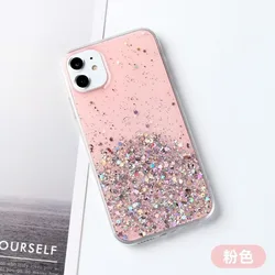 Bling Starry Sky Glitter Transparent Phone Case Cover - iPhone 12 (Pink)