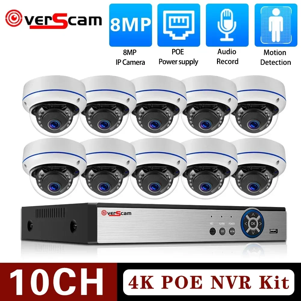 

10CH POE NVR Dome 4K 8MP POE IP-камера домашняя наружная дневная и Ночная камера охранная система аудиозапись CCTV комплекты видеонаблюдения