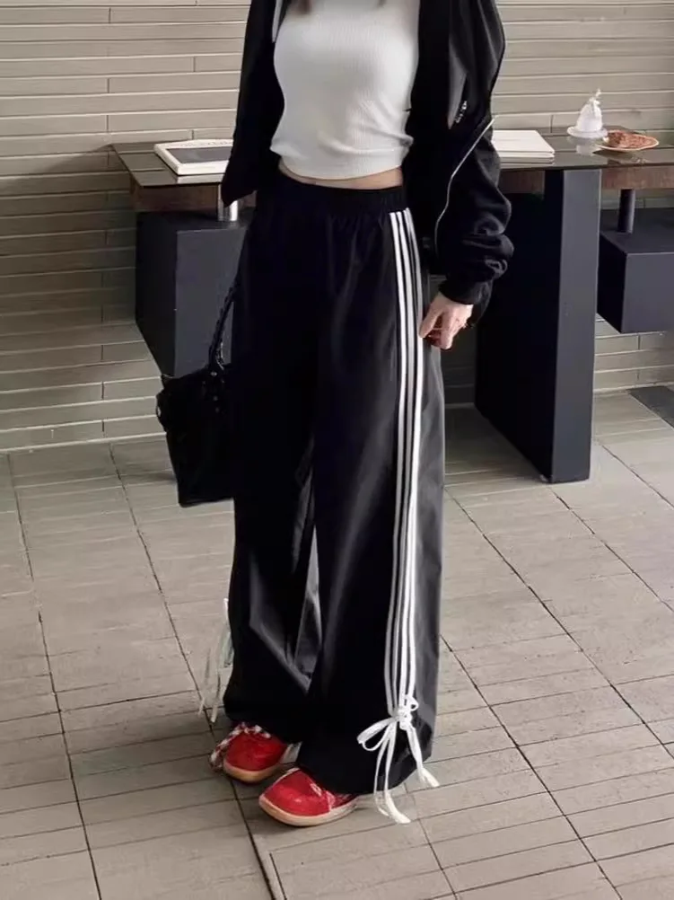 Women's Striped Sweatpants Baggy Casual Y2k Streetwear Elastic Waist Wide Leg Pants Sporting Trousers Clothes 90s Gothic Hiphop