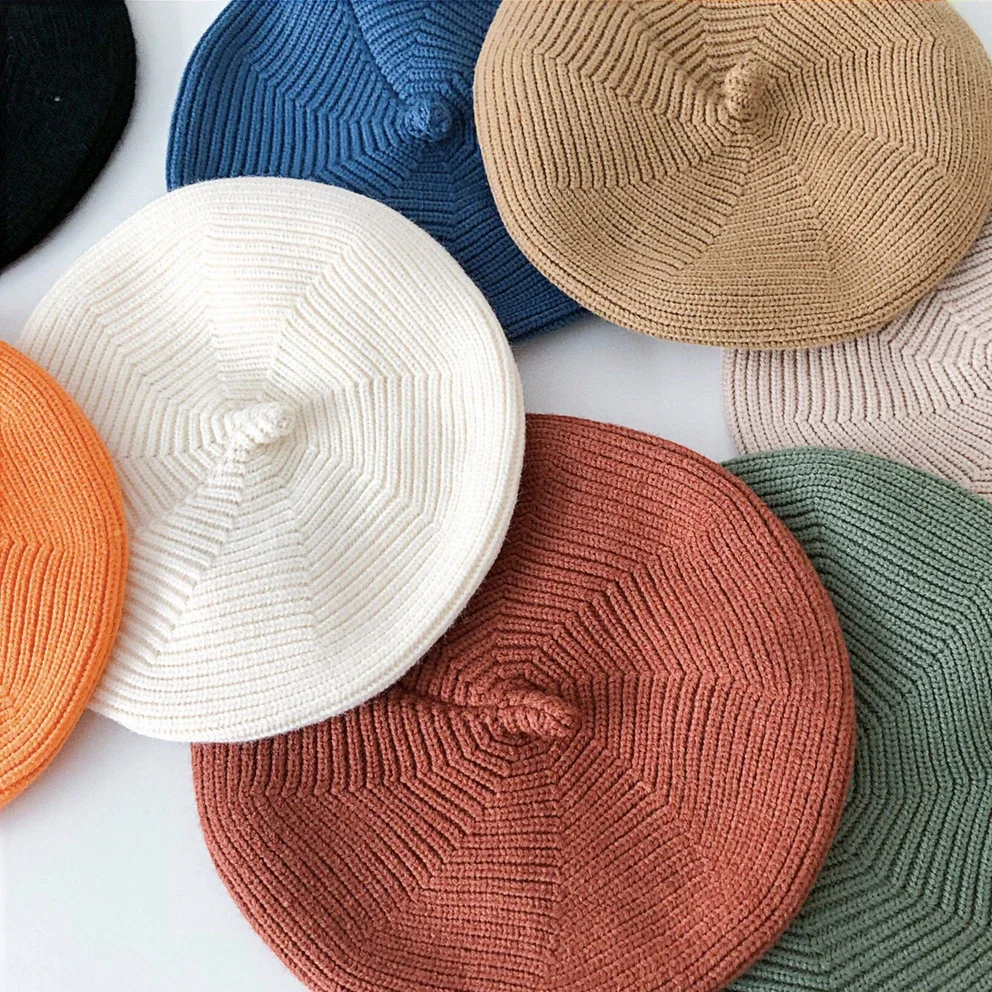 Winter Berets Solid Color Knitted Woolen Beanies Hats Thermal Headband Caps Newborn Photography Props for Children Baby Boy Girl